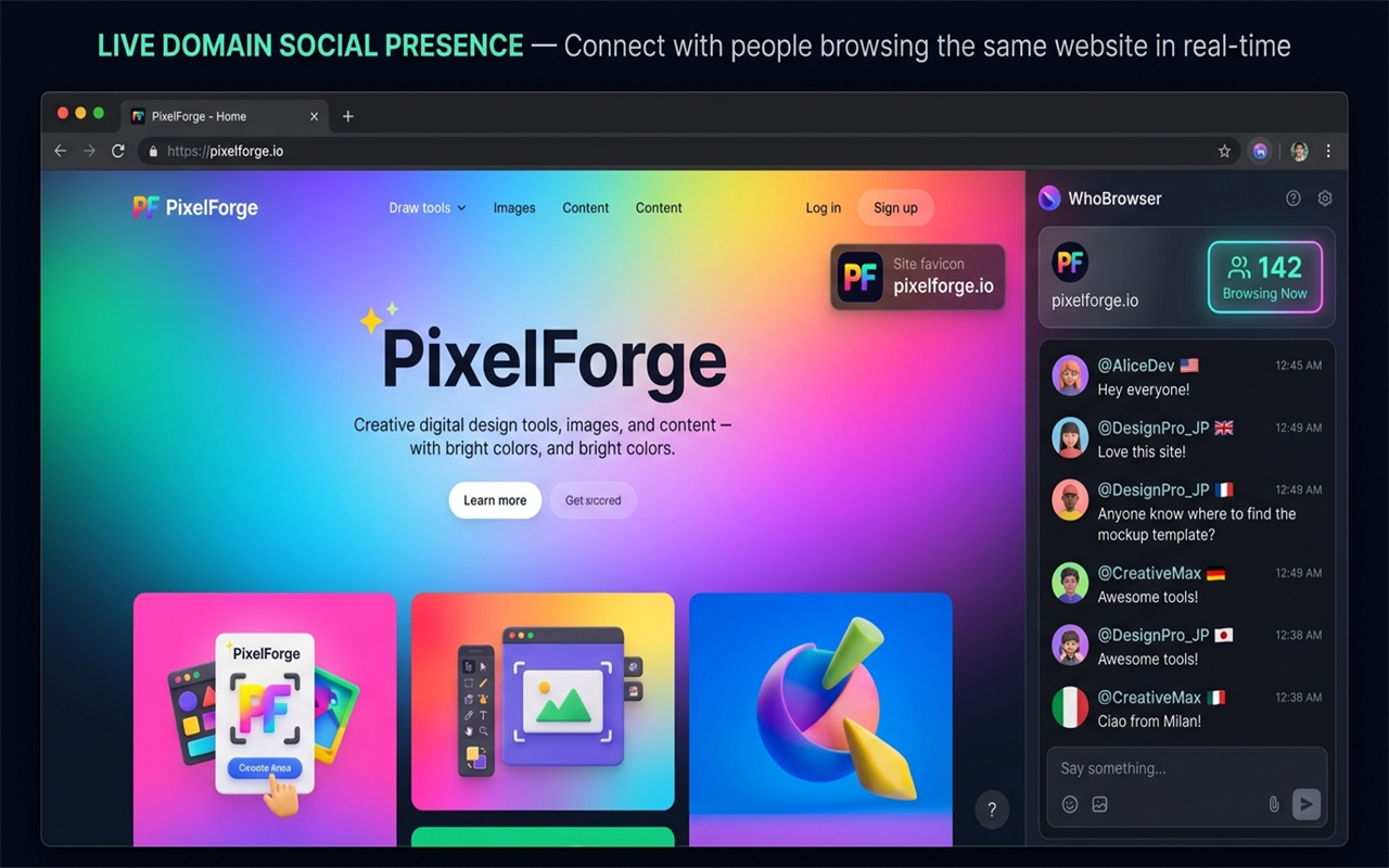 WhoBrowser Live Domain Social Presence and Chat Interface